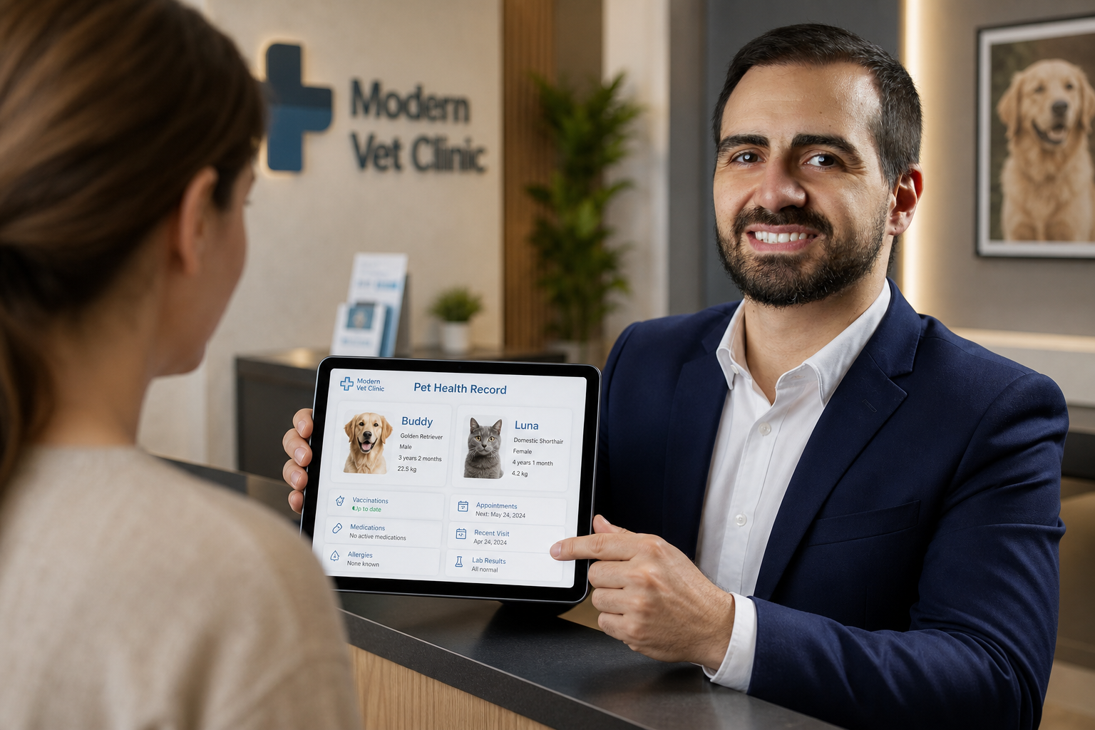Ficha digital do pet na recepção